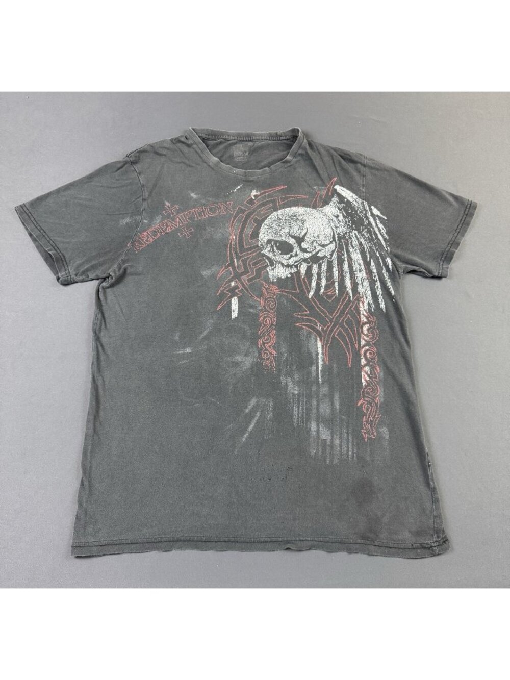 Vintage Y2K Redemption Skull Grunge Punk Goth Style Sun Fade Large Streetwear T